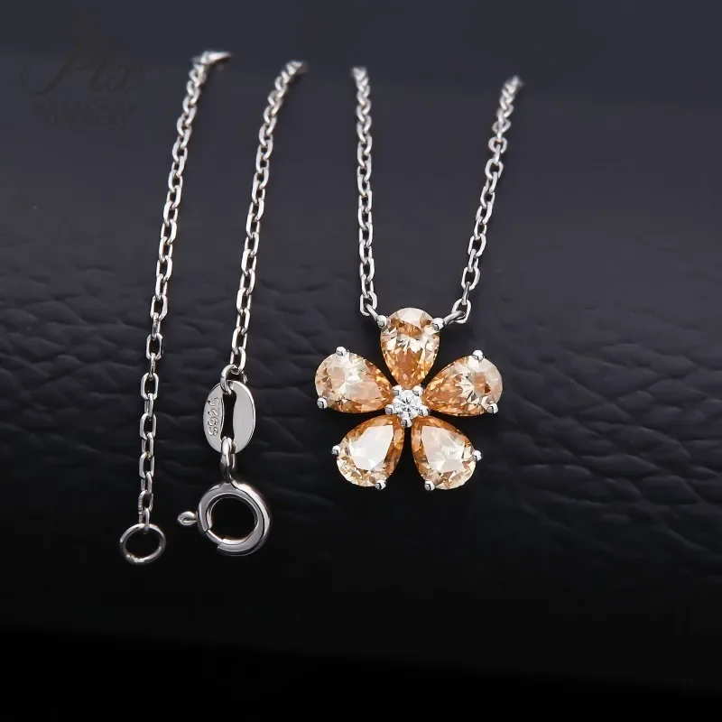 Halskette mit Fünfblättrigem Blumen-Anhänger, Moissanit-Diamant, 925 Sterling Silber Kette, Schmuck für Damen, Hypoallergen, Jubiläumsgeschenk – Detail 25