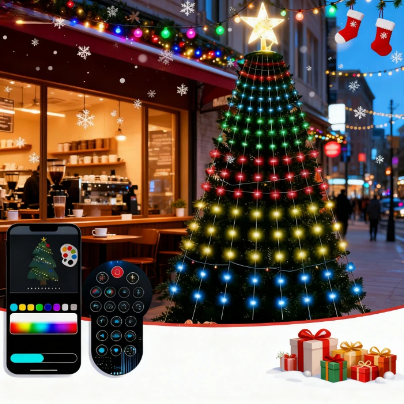 Oświetlenie choinkowe 1.8/2.1m z 400 diodami LED, sterowane aplikacją i pilotem, wodoodporne, do użytku na zewnątrz i wewnątrz, do dekoracji świątecznych.