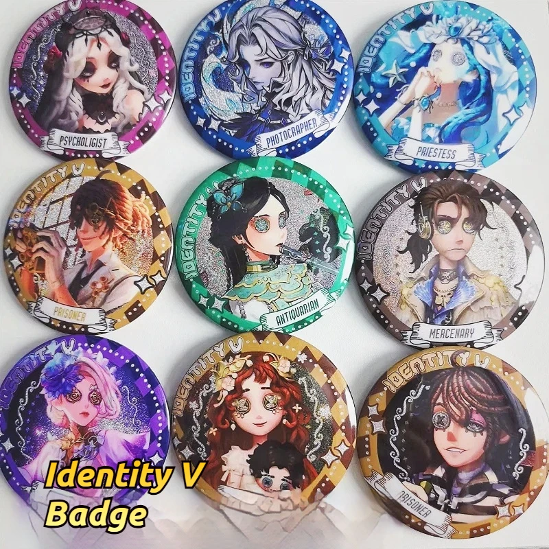 

Identity V Game 58MM Double Flash Badge Embalmer Perfumer Laser Glitter Anime Merchandise Couple Brooch Backpack Clothes Gift