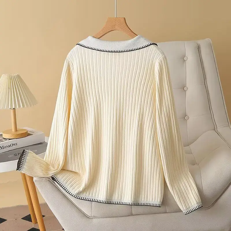 Herbst und Winter Kragen Kontrast Farbe Gestrickte Pullover Vielseitig V-ausschnitt Abnehmen frauen Woolen Gestrickte Pullover Strickjacke Top