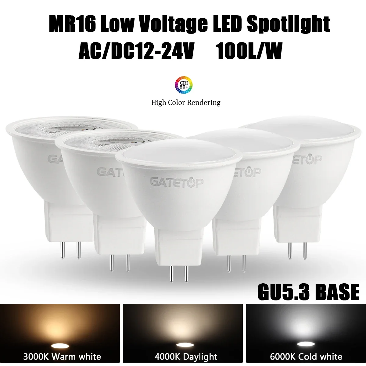 

12pcs Hight Power AC DC 12V 24V LED Spotlight MR16 Bulb GU5.3 3000K 4000K 6000K 8W 800lm Replace 50W Halogen Lamp Living Room