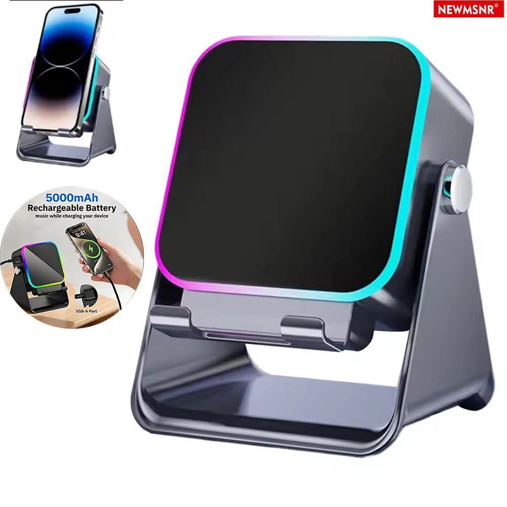 (Actualizado) Altavoz Inalámbrico de Inducción Automática 5 en 1 de 5000 mAh con 8 Luces RGB, Sonido HIFI, Soporte para Teléfono Bluetooth Portátil, Regalos