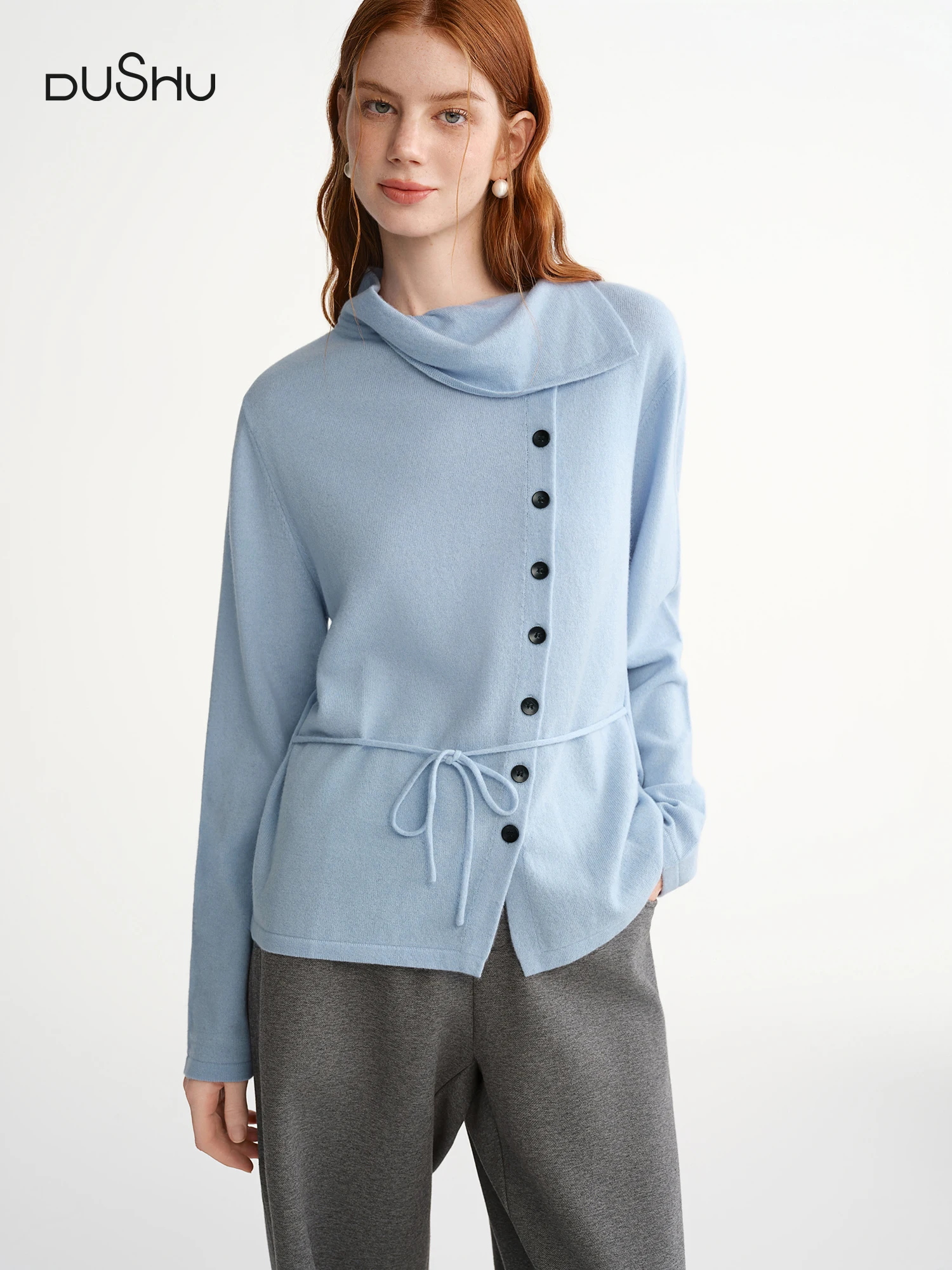 

DUSHU Plus Size Women's Clothing Perfect Winter Irregular Turn-up Collar Design-inspired Knit Sweater Winter 2025 New Knitwear