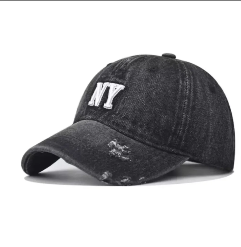 Street Retro-Style Embroidered Three-Dimensional NY Lettered Distressed Denim Baseball Cap, Suitable for Both Men and Women