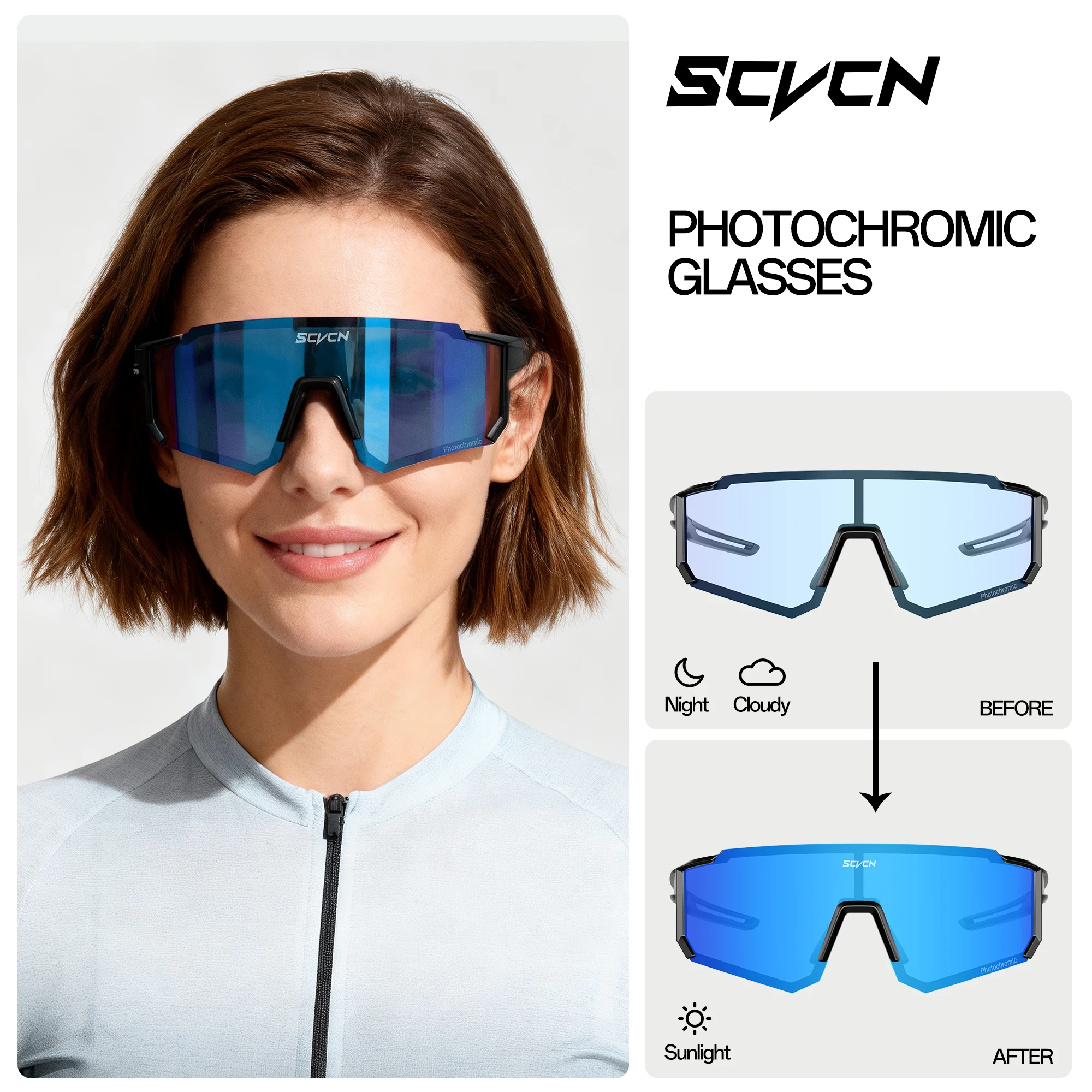 SCVCN Heißer Photochrome Radfahren Gläser Outdoor UV400 Schutz MTB Fahrrad Sonnenbrille Männer Frauen Sport Fahrrad Winddicht Brille – Detail 2