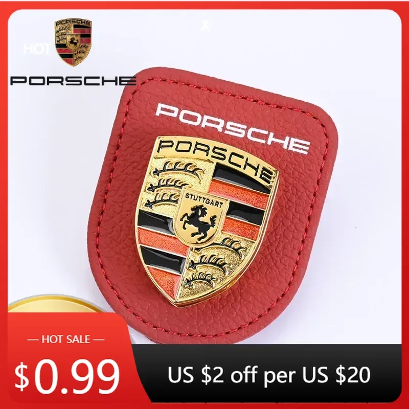 

Car Sticker For Porsche Cayman Cayenne 911 Macan Car Emblems Sunglasses Clip Holder Magnetic Leather Car Sunshade Clip For Pors