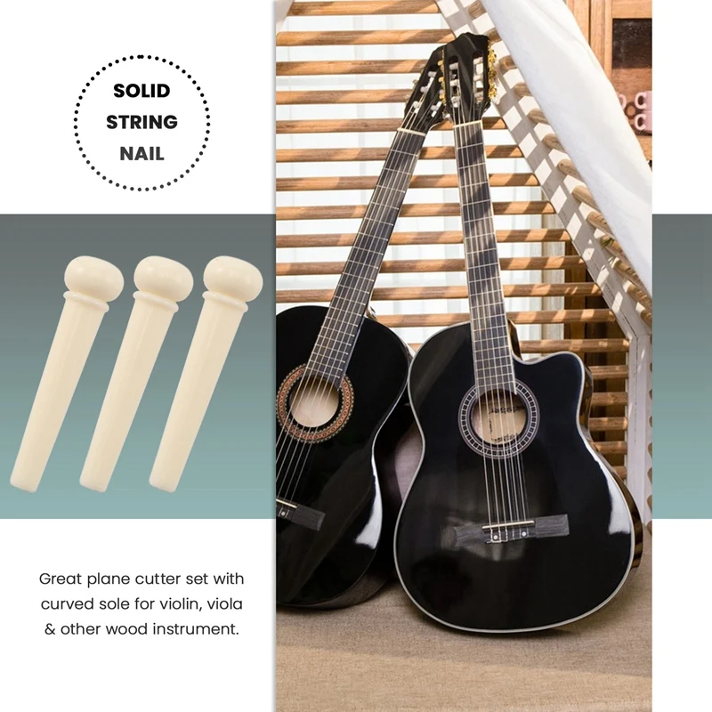 6 Bridge Pins + Saddle + Bridge Saddle Bone / Bone Acoustic Guitar White