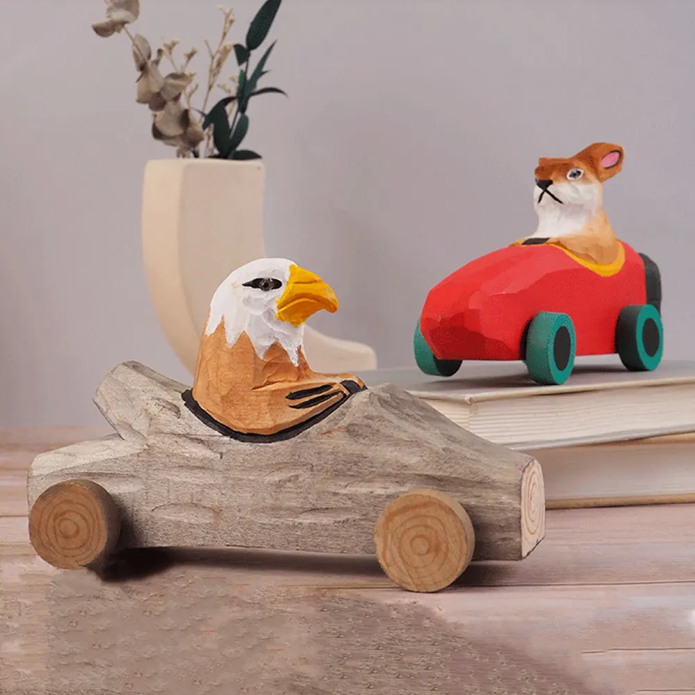 

Wooden Animal Toy Car Ornaments Solid Wood Carving Home Decoration Crafts Creative Children's Birthday Holiday Gift