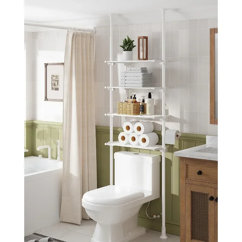 Adjustable Over The Toilet Storage Shelf, 4-Tier Ample Over Toilet Bathroom Organizer and Storage,Tension Mounted Above