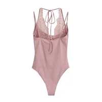 Women's Jumpsuit 2026 Spring New Solid Color Halter Neck Lace Splice Sexy Slim-Fit Romper Personalized Fashion - Image 5
