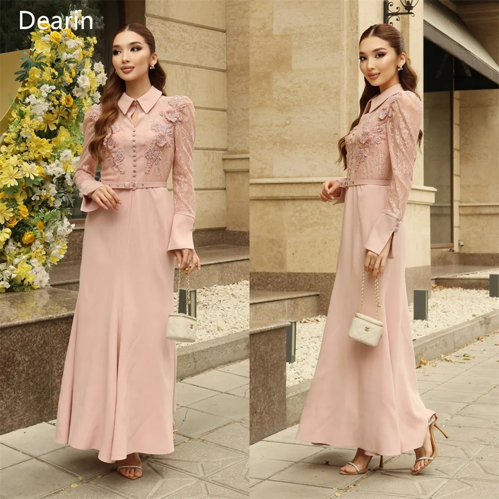 

Customized Formal Dress Prom Evening Gown Dearin Scoop Neckline A-line Floor Length Skirts Draped Applique Flower Bespoke Occasi