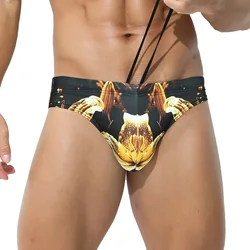 Men's Leopard Print Swim Briefs Sexy Elastic Low Rise Fashion Swimsuit Shorts Comfortable Quick Dry Swim Trunks Lace Up