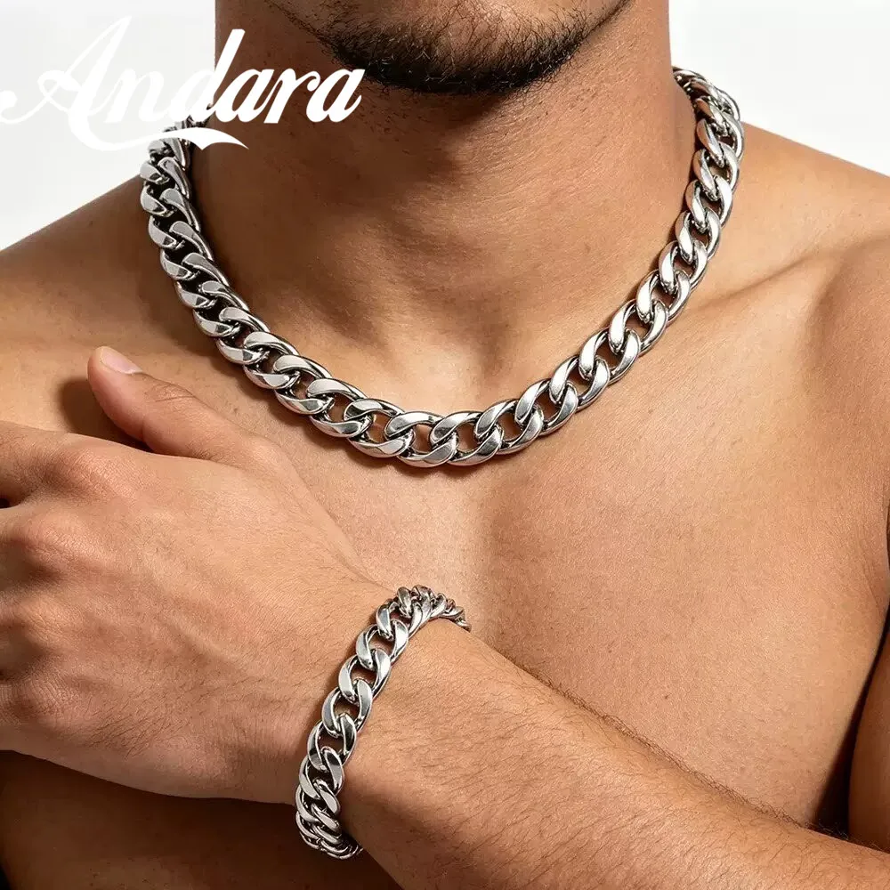 Andara 925 Sterling Silber 10mm breite kubanische Kettenhalskette für Männer, Schmuck, Geschenke, Partys, Street-Style-Modeschmuck