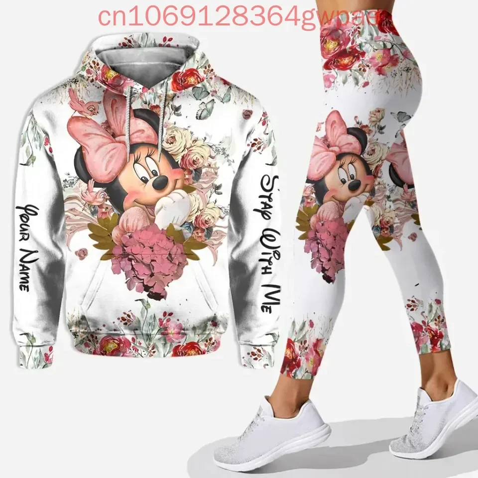 Disney Mickey Minnie Hoodie and Leggings Set Women's Casual Sportswear Set Disney Hoodie Yoga Pants Leggings Fashion Outfit