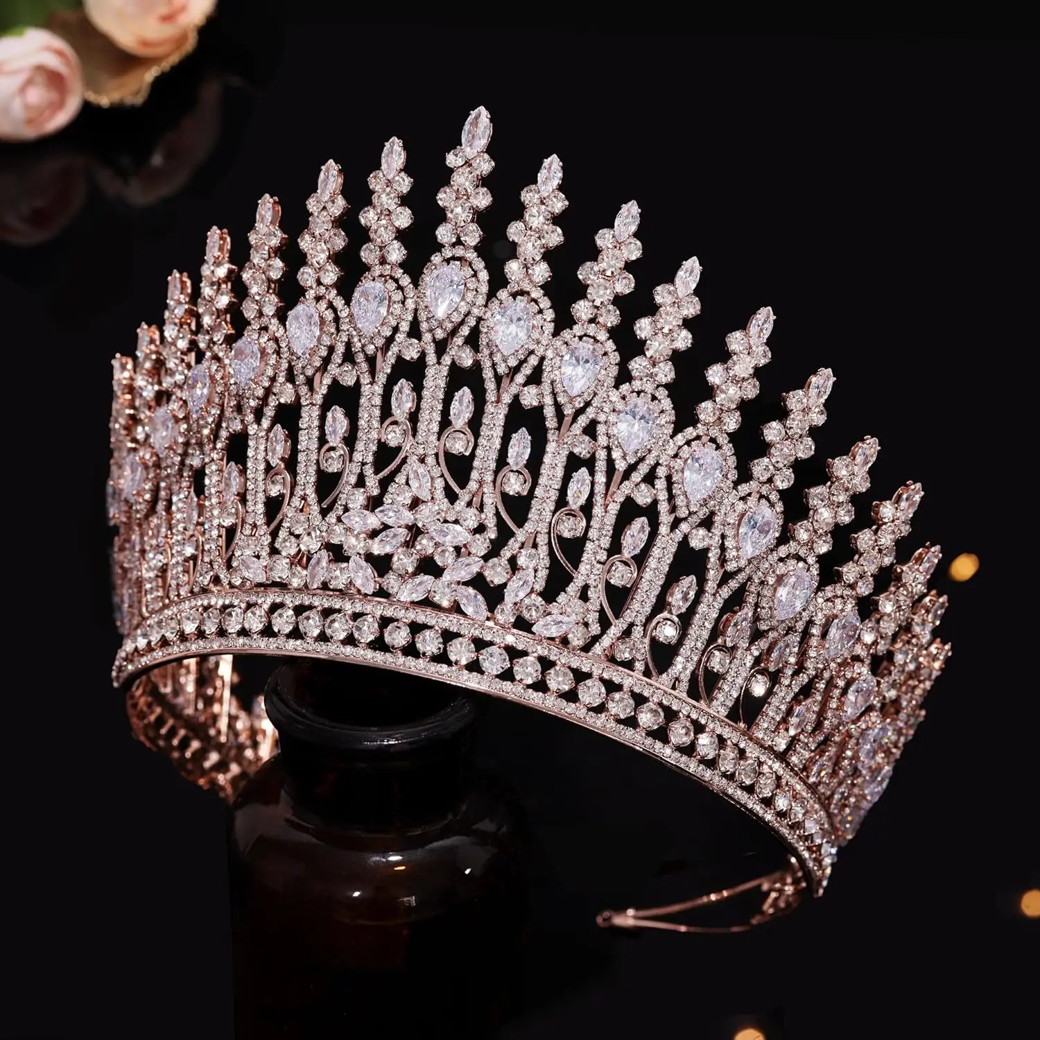 

Quinceanera Gold Cz Bride Bulk Gold Wedding Crown Tiaras Height 10cm for Adults Girls