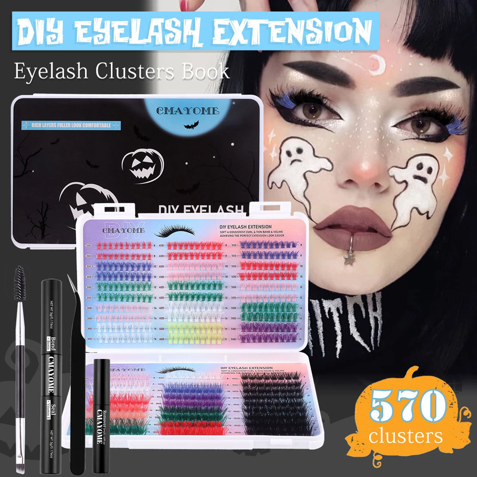 570 Clusters Mixed Color False Eyelashes 8-14mm D Curl Manga Lashes Individual Eyelashes Extension for Cosplay and Costume Party