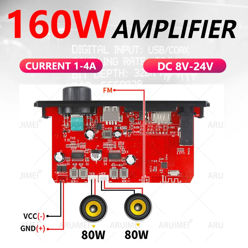 160W Bluetooth 5.0 Car Audio Amplifier 2*40W Stereo MP3 Player FM Radio USB TF AUX Mic DC 8V-24V for Car Van
