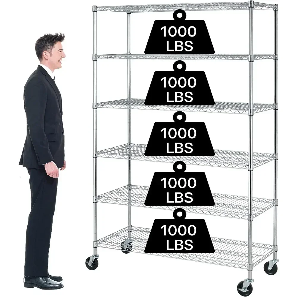 Adjustable 6 Tier Storage Shelves Metal Wire Shelving Unit w/Wheels,Heavy Duty Commercial Grade Shelving Rack for Garage Kitchen