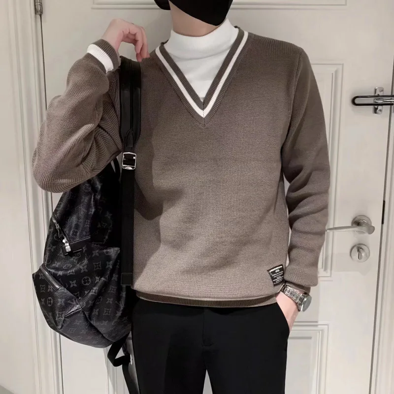 

Early Autumn Design Two-Piece Knitted Sweater Men'S Trendy Half-High Pullover Long Sleeve Sweater Men'S Light Mature