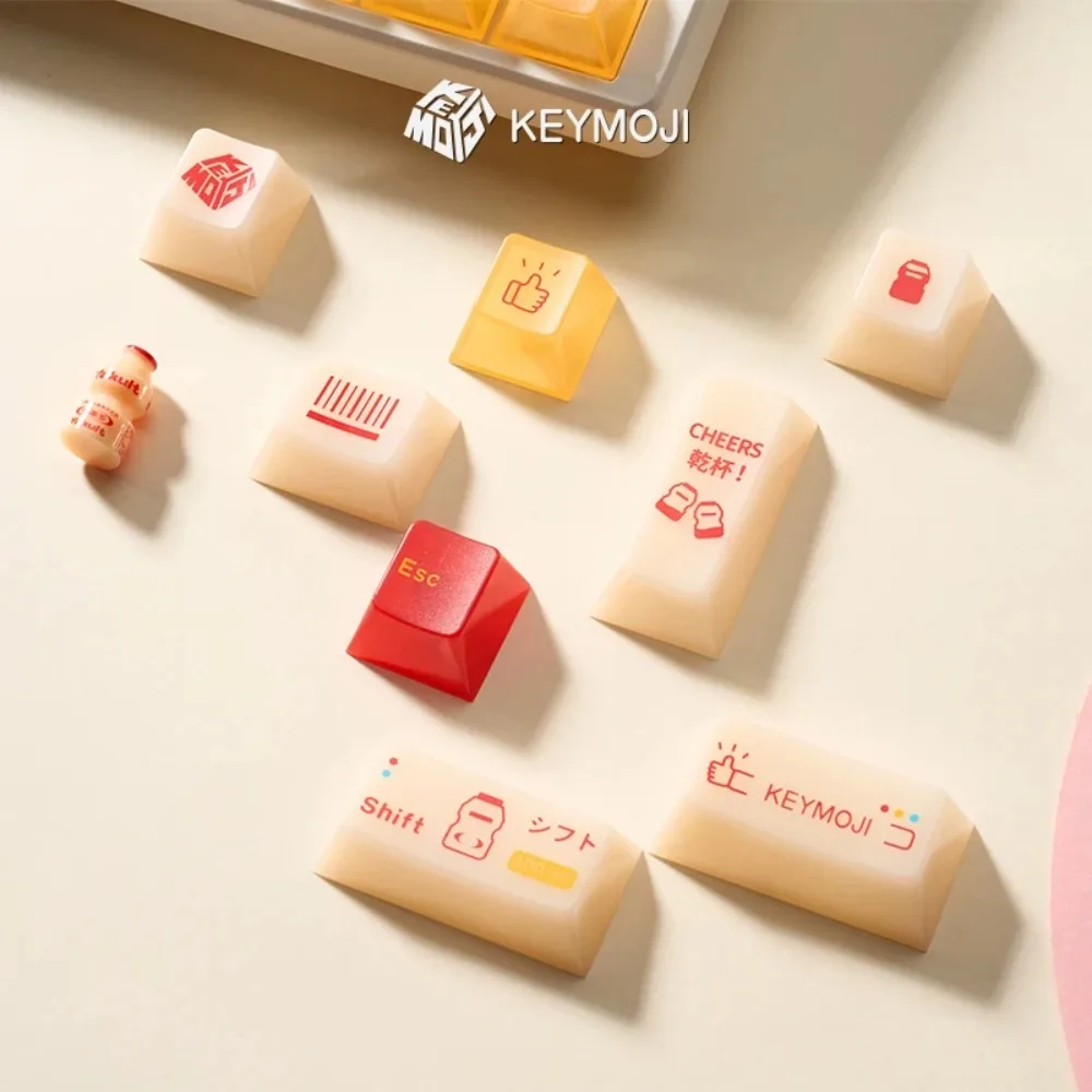 KEYMOJI Cheers Yakult Inspired 148 Keys Keycap Set Cherry Profile Original Factory Height PC MX Mechanical Keyboard Accessories