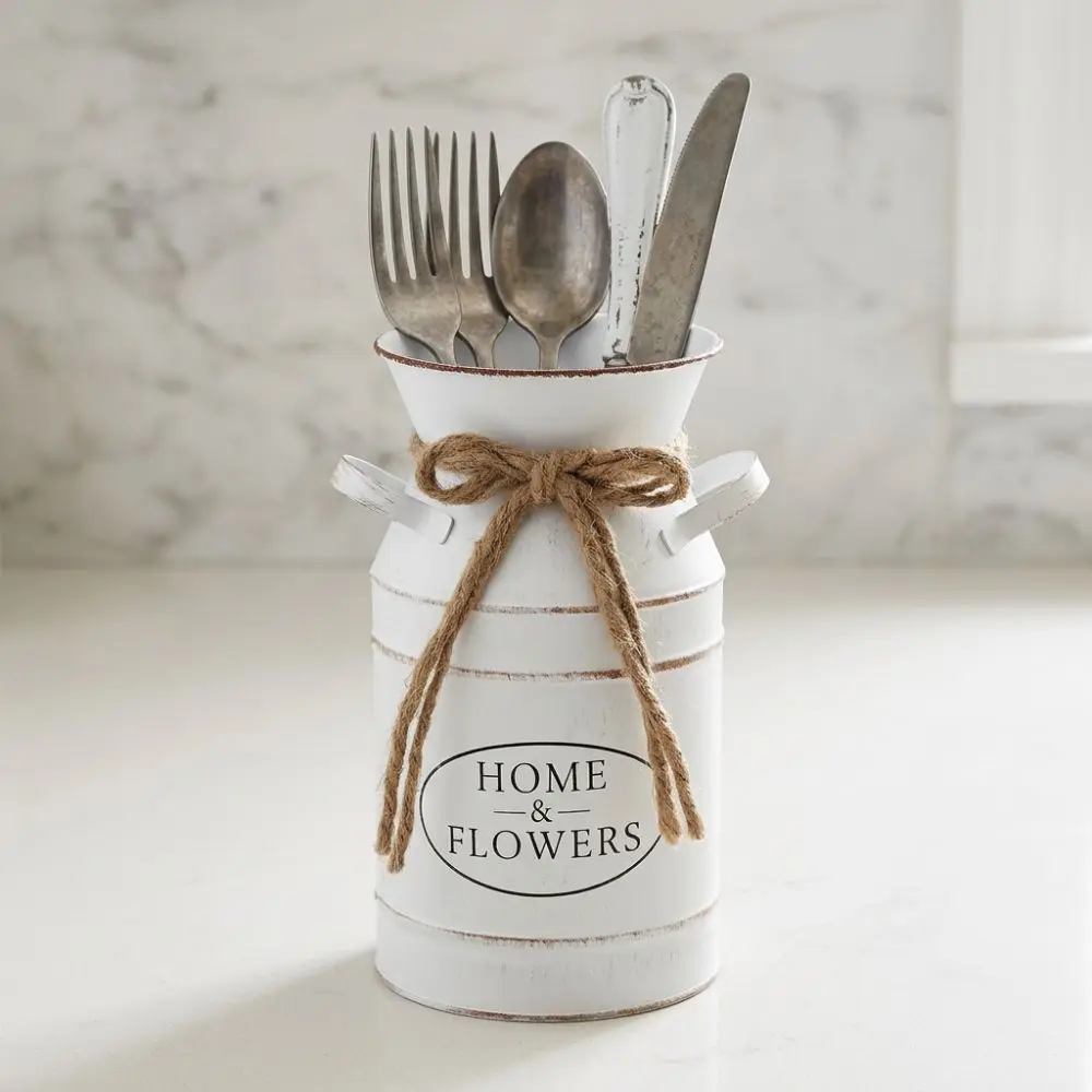 Elegant Rustic Style Farmhouse Vintage Vase Two Side Handle Galvanized Iron Flower Bucket Decorative Flower Jug Home Decor
