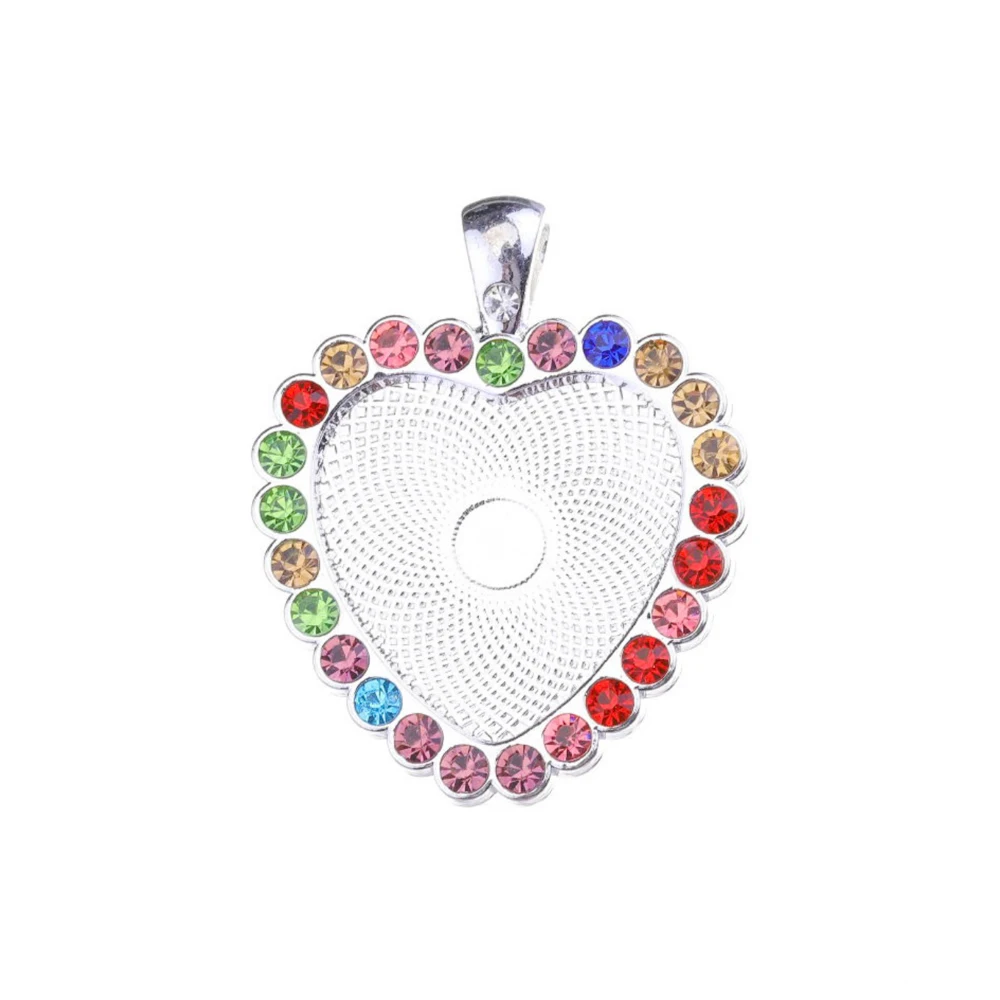 10pc/lot Heart Set With Rhinestones Necklace Pendant Setting Cabochon Cameo Base Tray Bezel Blank DIY Jewelry Making Findings