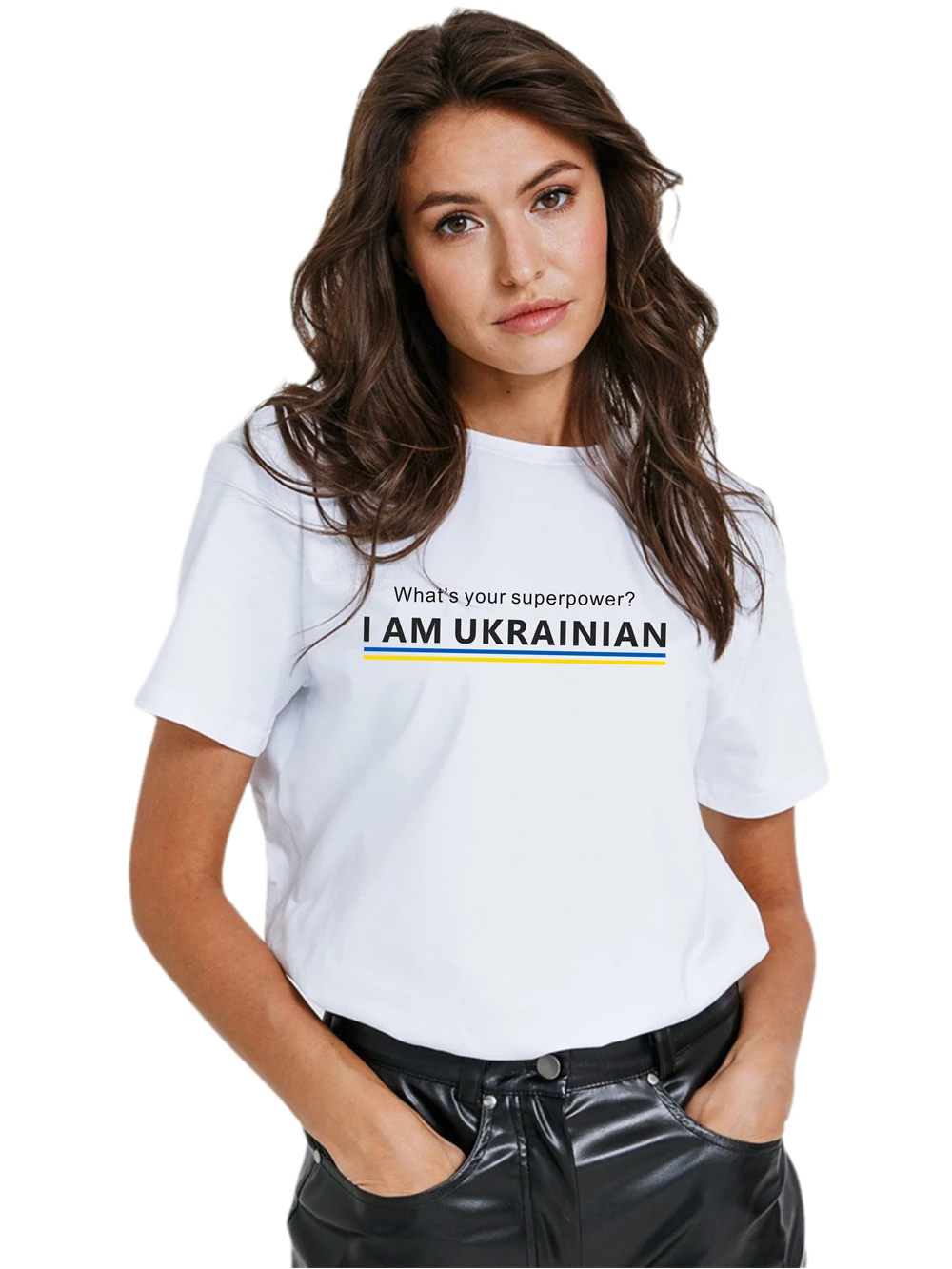 What’s Your Superpower? I AM UKRAINIAN Women's Summer Boutique Drop Sleeve Tee Patriotism Casual Printing Cotton T-Shirt