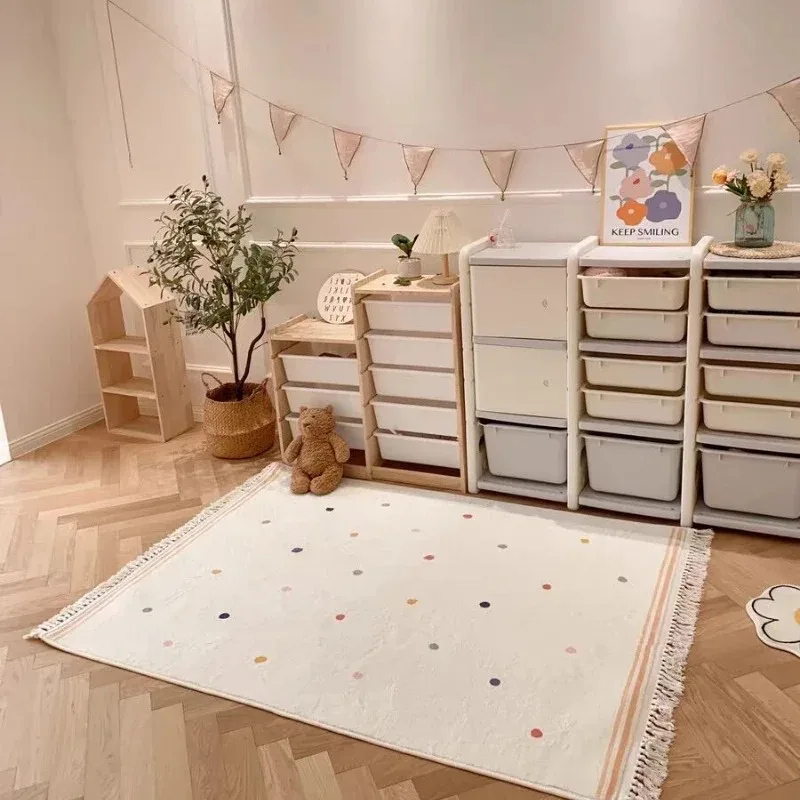 Simpatici tappeti rettangolari rotondi per soggiorno modello Spot tappeto per camera da letto nappa bianca tappeti per camerette per bambini tappeto da studio antiscivolo