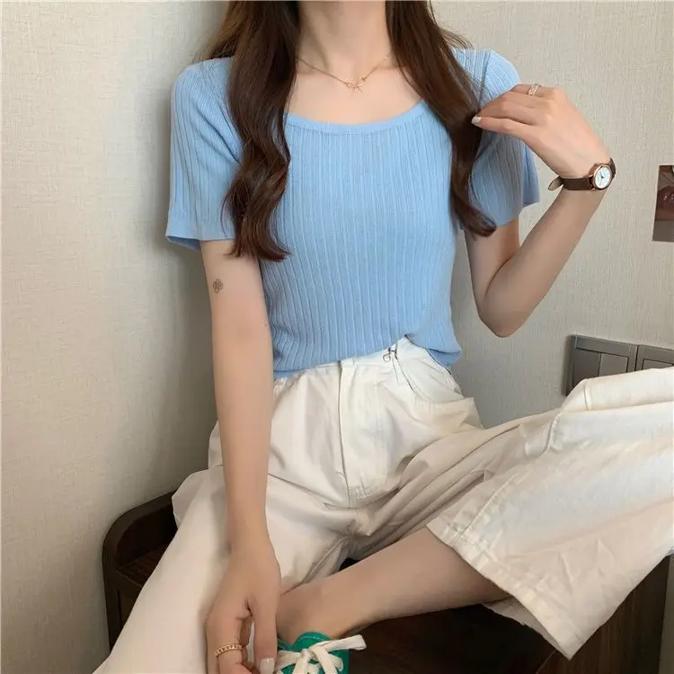 Short-sleeved T-shirt Women Thin Summer 2025 New Niche Slim Fit Knitted Top