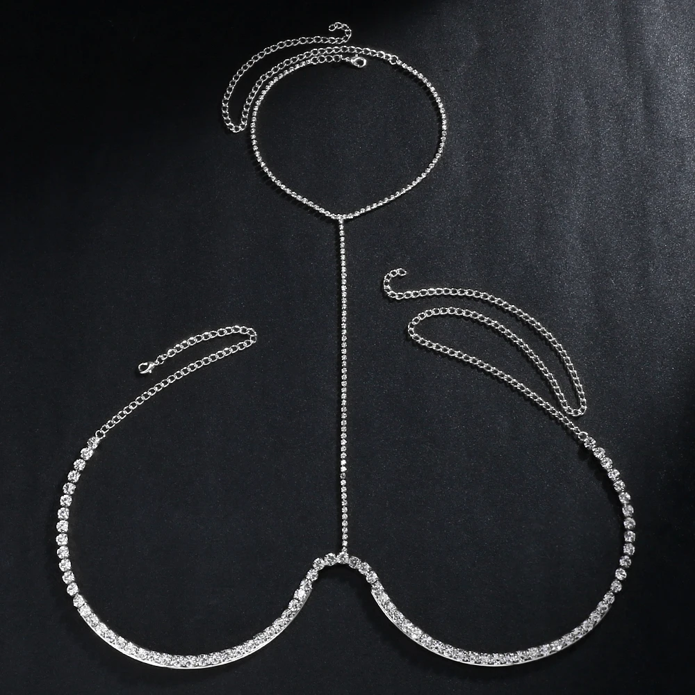 Stonefans Rave Rhinestone Chest Chain Necklace Nightclub Clothing Sexy Bikinis Shiny Crystal Lingerie Bra Chain Body Jewely Gift