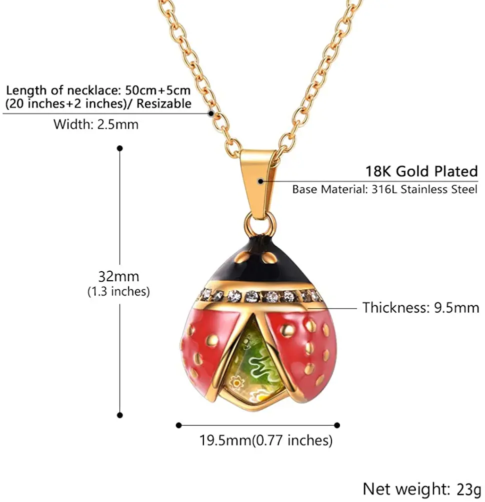 PROSTEEL Cute Red Ladybug Delicate Pendant Chain 14K Gold Plated Necklace Gift for Girlfriend Women PSP3328J