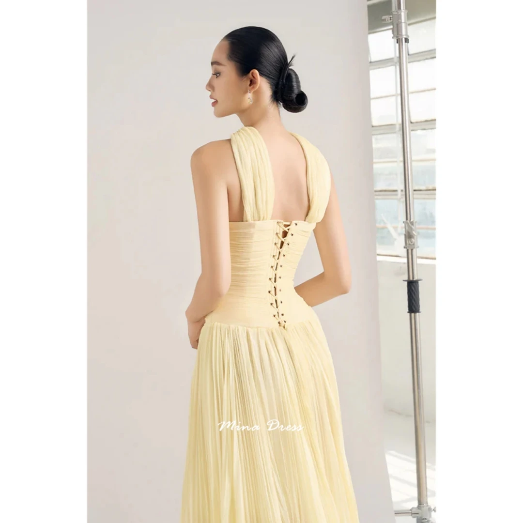 Mina Maßgeschneiderte Abendkleider mit Falten für Damen, elegante Partykleider 2025, Ferkelbrust, ärmellos, Schlitz, Abendkleid, Hochzeit, Gala