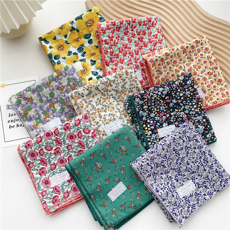 63cm Cotton Print Floral Square Scarves Kerchief Women Scarf Flower Neckerchief Headband Turban Bandana Neck Bag Hair Decoration