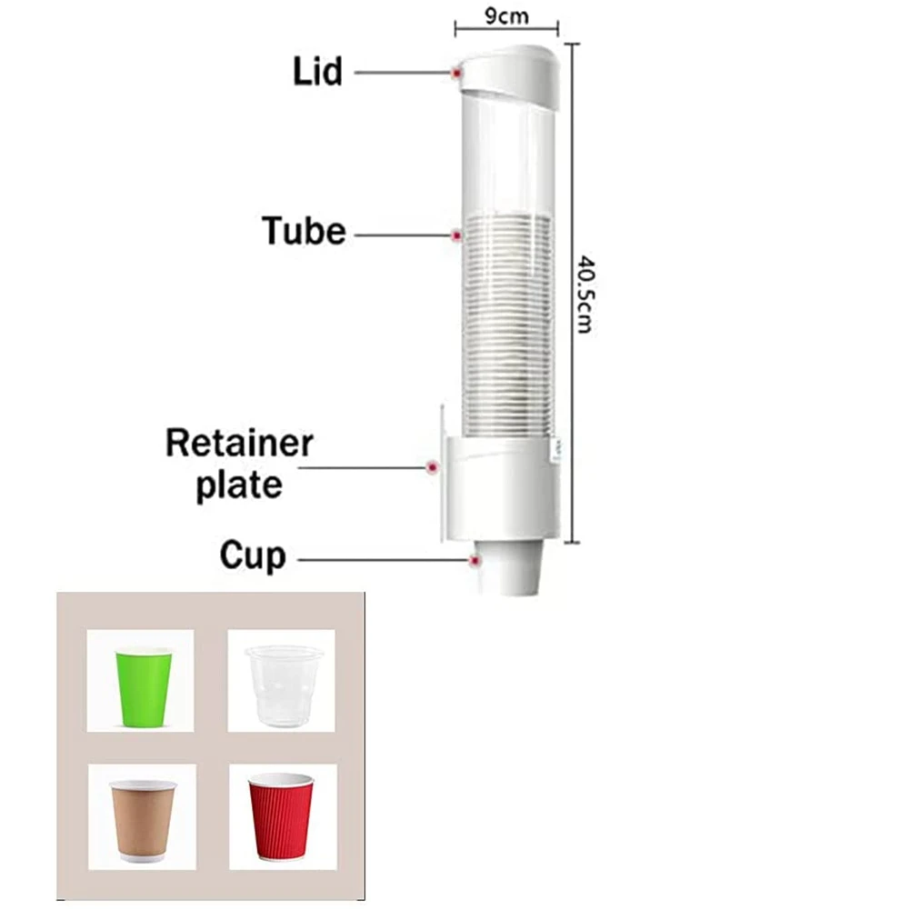 Wall Mounted Banheiro Cup Dispenser, Cup Holder Fits, Fundo Plano ou Copos Cone, Copos de água, 3Oz - 7Oz