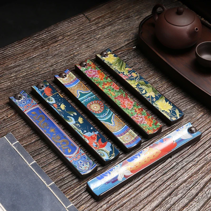 

Chinese Ceramic Line Incense Burner Home Indoor Zen Enameled Incense Holder Sandalwood Aromatherapy Pedestal