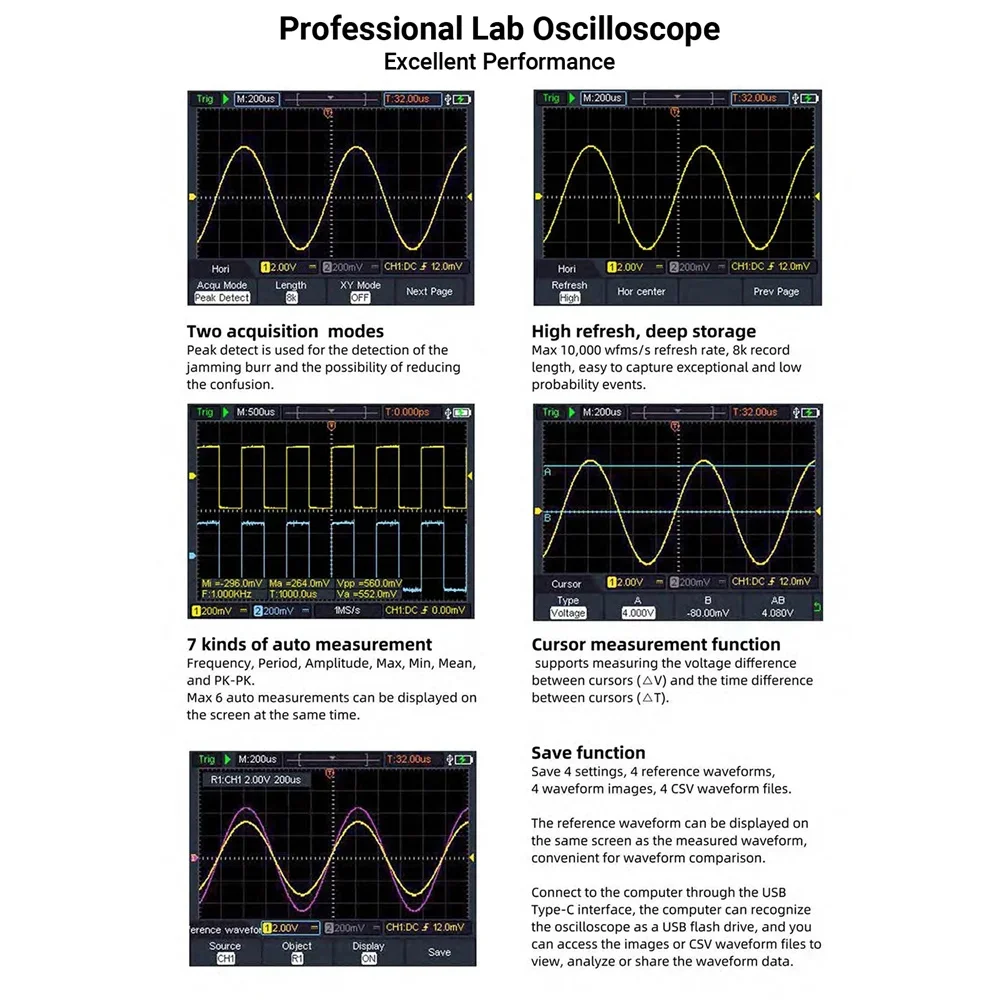 OWON HDS242/HDS242S /HDS272/HDS272S 2-CH Handheld Oscilloscope Multimeter Waveform Generator 40/70MHz 3-in-1 Multifunctional Tes