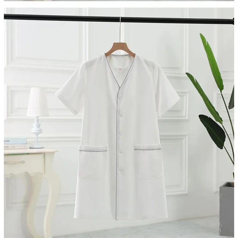 プラスサイズ白衣ショートドクターナースドレス長袖医療制服白ジャケット調節可能なウエストベルト付き kn.7