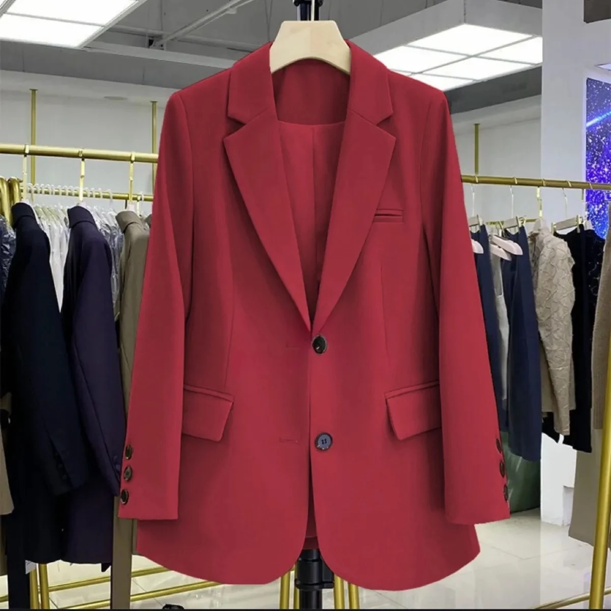 2024 New Red Suit Coat Women\'s Korean Style Loose Single Breasted Blazers Office Female Temperament Blazers Jacket Outwear Tops