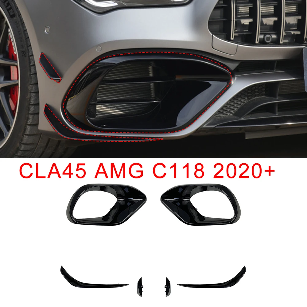 Front Bumper Wind Knife Grille Trim Cover For Benz CLA45 AMG C118 2020-2023 Car Front Bumper Lip Splitter Spoiler Bumpers