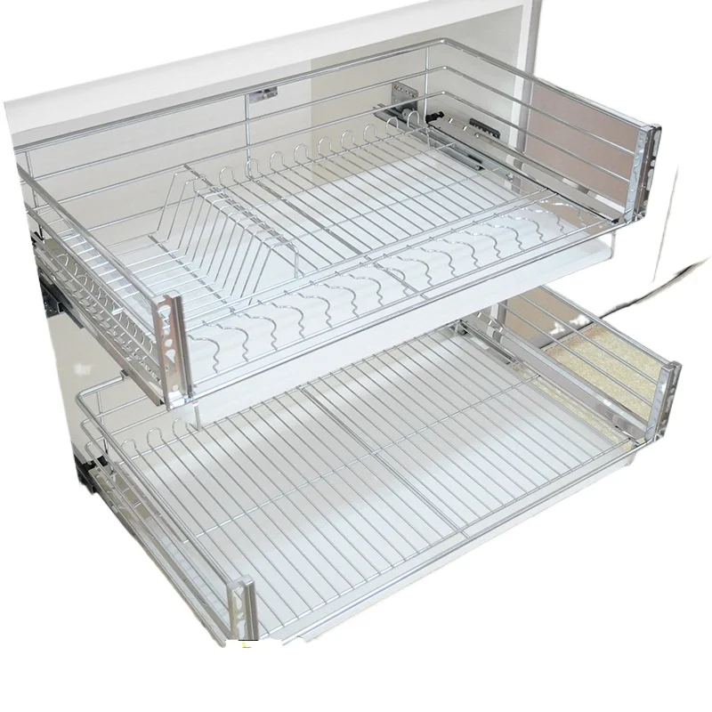 

Basket Stainless Steel Kitchen Cabinet Basket Drawer Bowl Rack Seasoning Rack Dishes Damping Triple