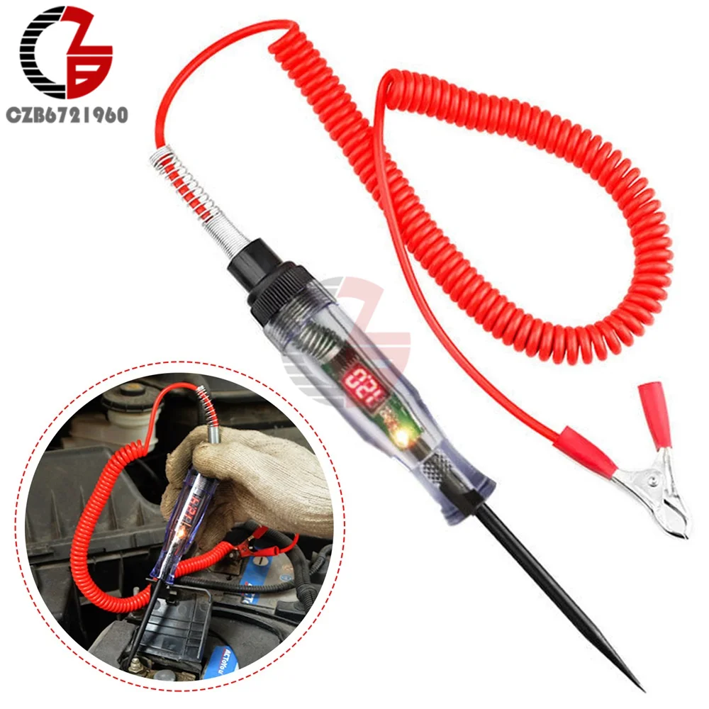 DC 6V 12V 24V Voltage Electric Circuit Tester Digital Display Long Probe Pen Light Bulb Automobile Diagnostic Tools Auto Repair