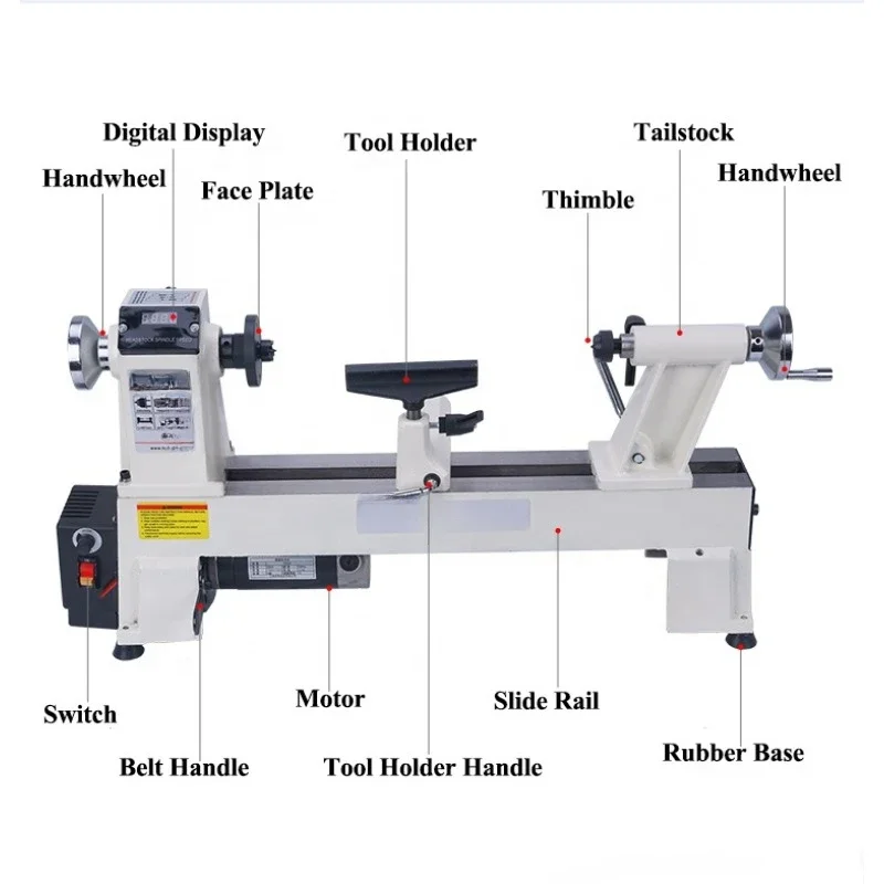 900W Mini Digital Display Woodworking Lathe Wood Turning Lathe Machine With Processing Length 450mm Wood Lathe Machine