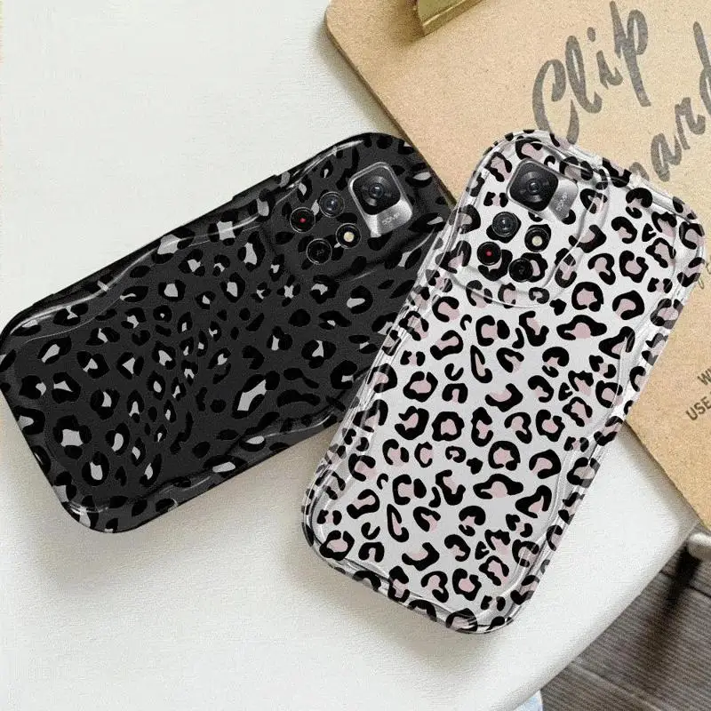 Funda de teléfono con estampado de leopardo para Xiaomi, carcasa protectora con borde ondulado para Redmi Note 11 Pro, 12 Pro Plus, 10, 5G, 9, 11s, 12s