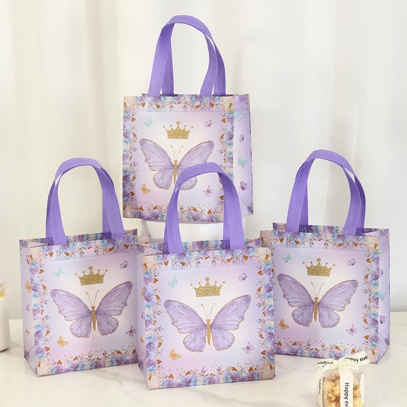 4pcs Butterfly Gifts Packaging Bag Butterfly Theme Birthday Party Decoration Nonwoven Fabric Favors Candy Bags