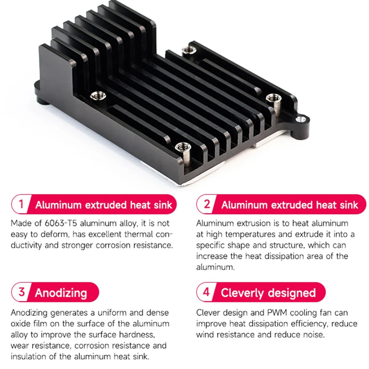 For Raspberry Pi 5 Aluminum Case Self-Design Active Cooler Black Passive Cooling Shell with PWM Fan Heatsink Radiators