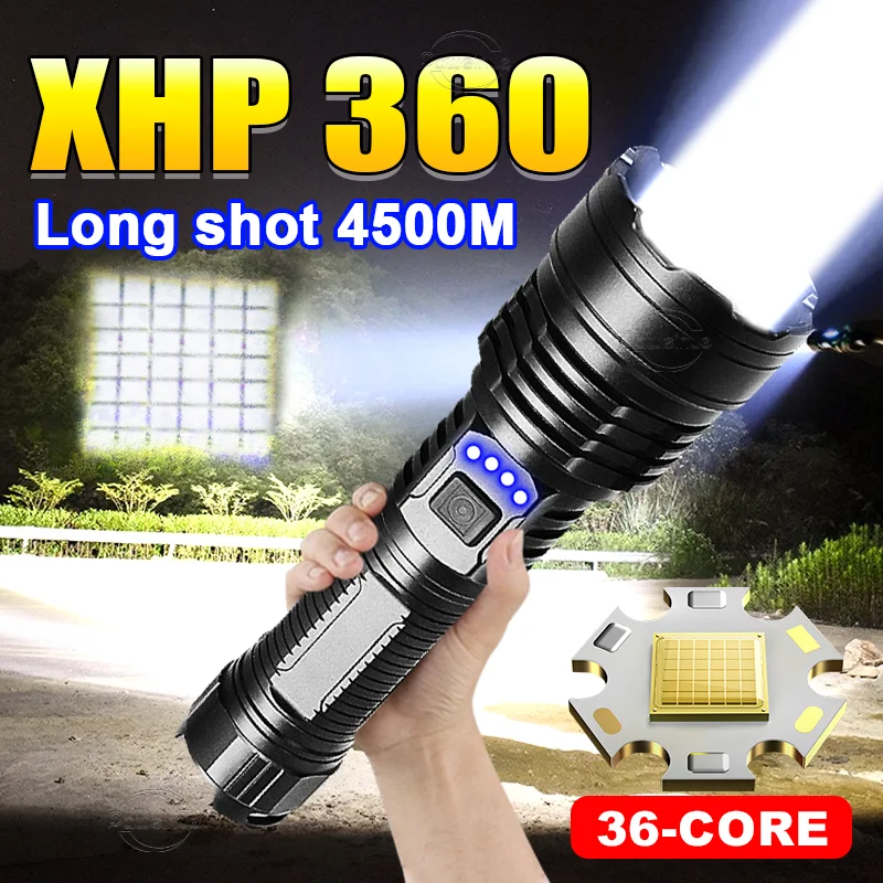 Super Bright XHP360 LED Flashlight 5 Modes Torch Rechargeable Lamp High Power Led Tactical Flashlight 18650 Lantern For Fishing