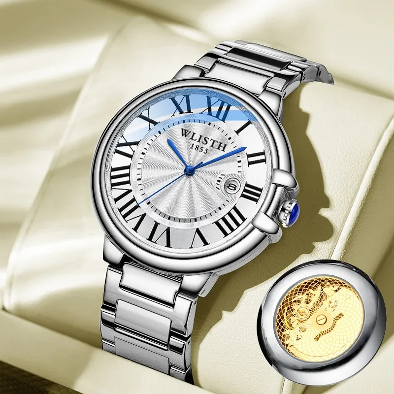 

WLISTH Men’s Quartz Watch Stainless Steel Band Business Casual Wristwatch Waterproof with Calendar