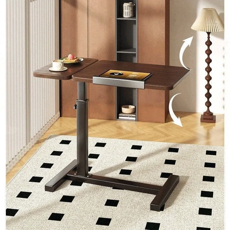 Height Adjustable Folding Mobile Side Table Wooden Top Thick Carbon Steel Frame Sofa Bedside Laptop Work Study Home Office