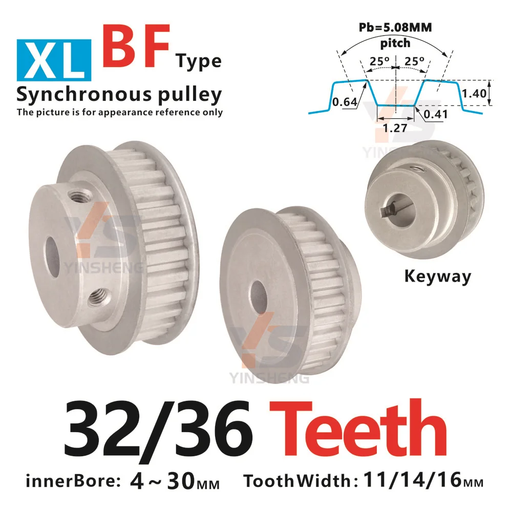 XL Type 32T 36 Tooth CNC machine Belt Pulley tooth width 11 14 16 MM Keyway Bore 4 - 20 MM Synchronous wheel DIY 3D parts Alloy