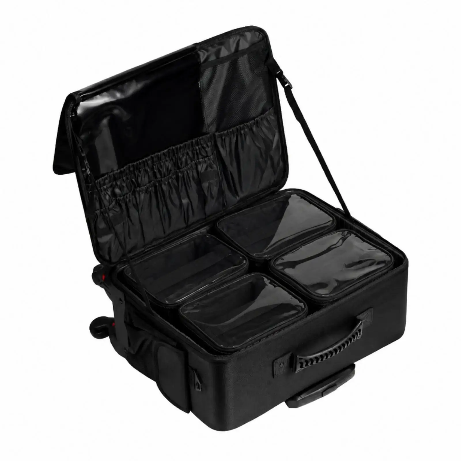 Professional Makeup Suitcase on Wheels for MUA Rolling Trolley Case with Removable Dividers and Transparent Pockets